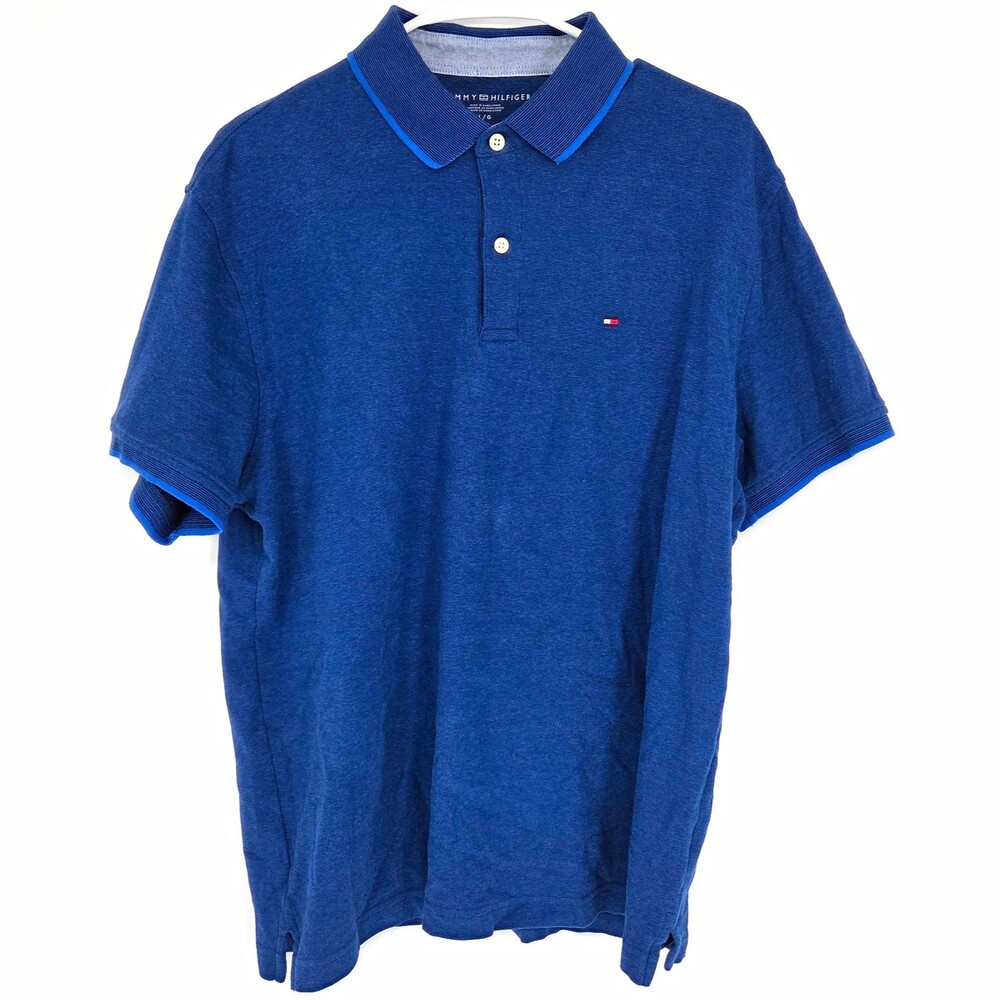 Tommy Hilfiger Mens Larger Regular Fit Polo Solid Blue Short Sleeve Embroidered